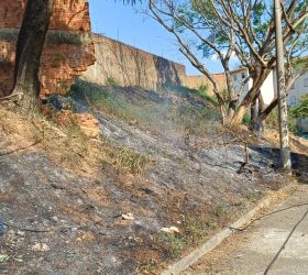 Incêndio em mato seco é controlado e evita que chamas atinjam veículos em residencial de Limeira